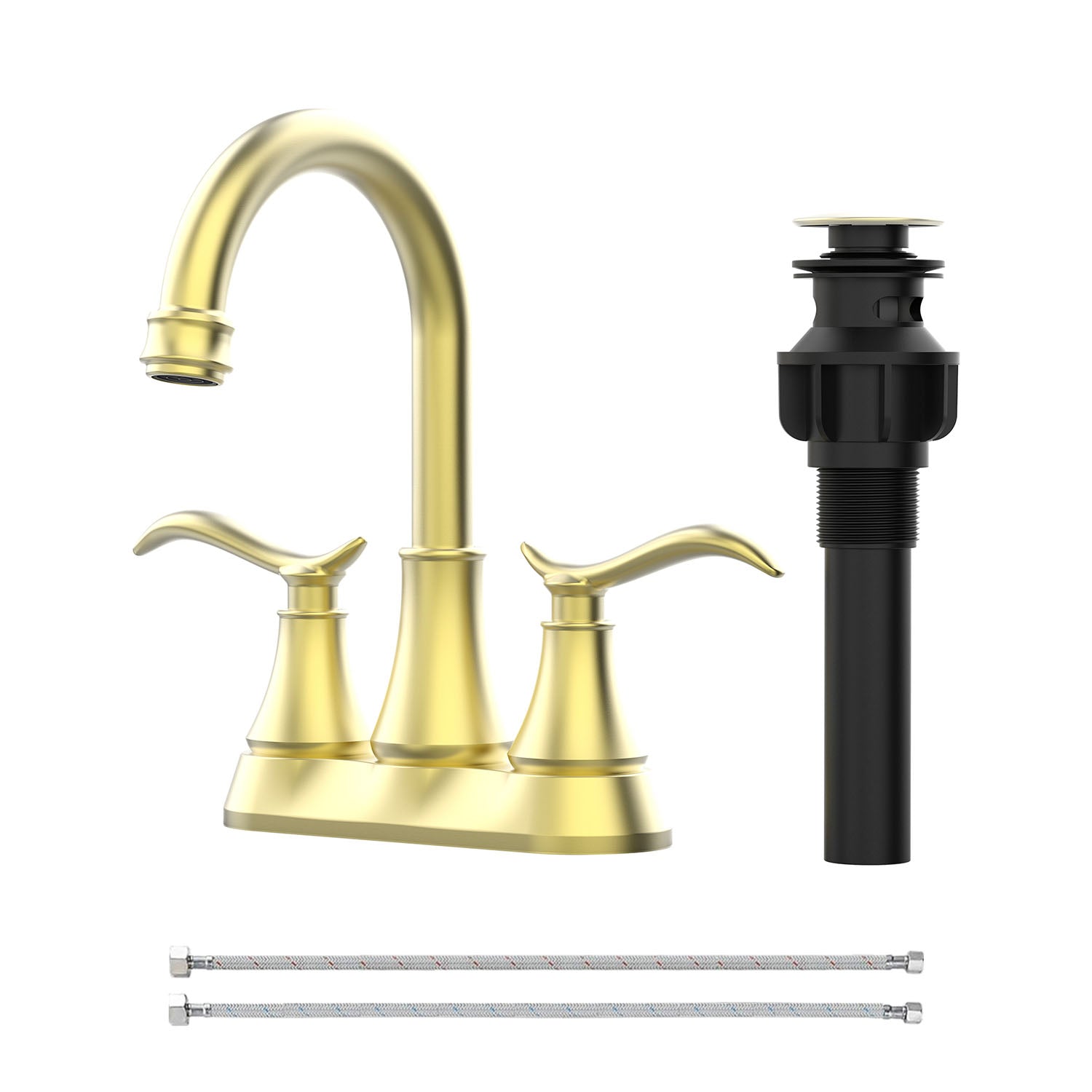 Brushed Gold Bathroom Vanity Sink Faucet with pop-up drain and hoses