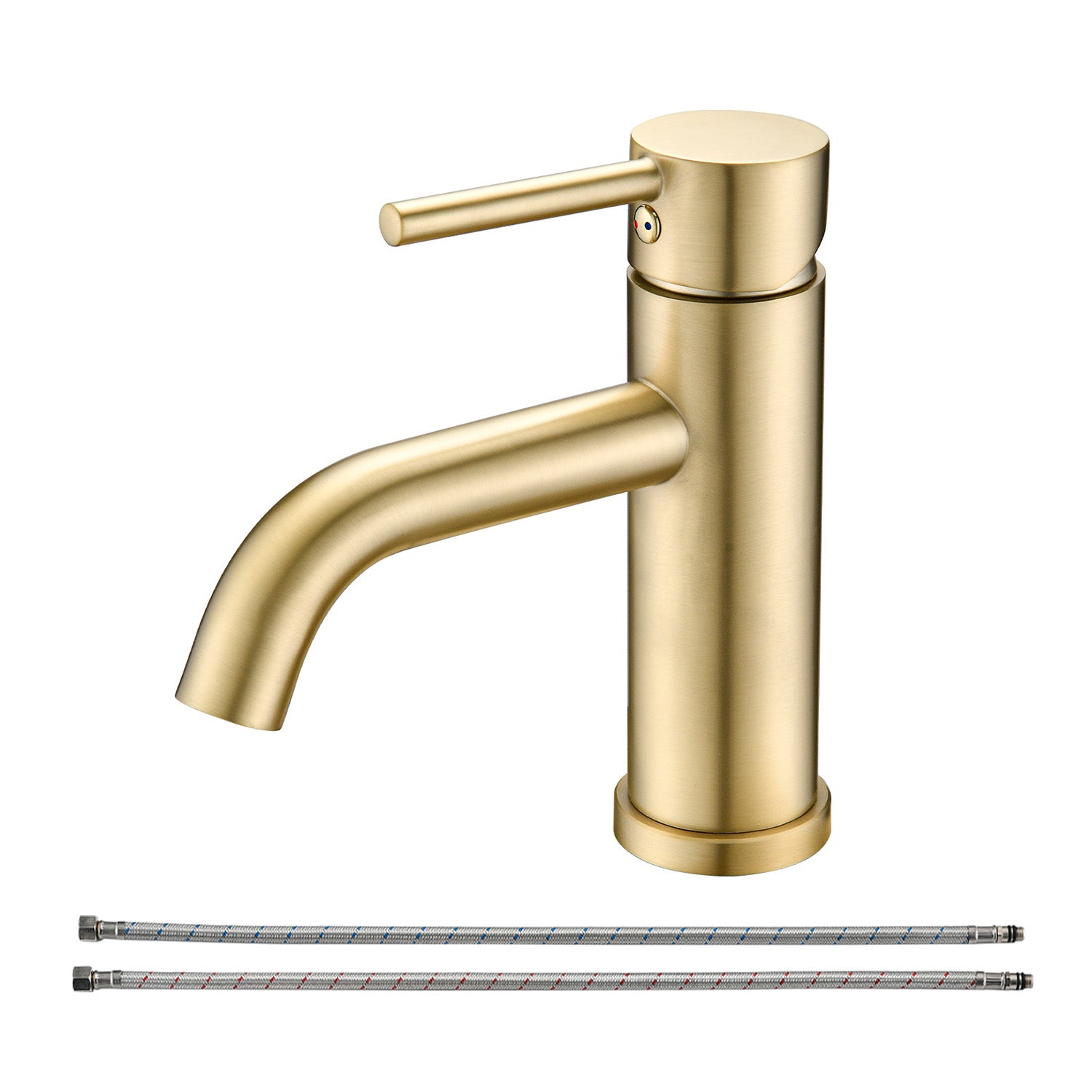 Brushed Gold Single Handle Single Hole Bathroom Faucet and hoses