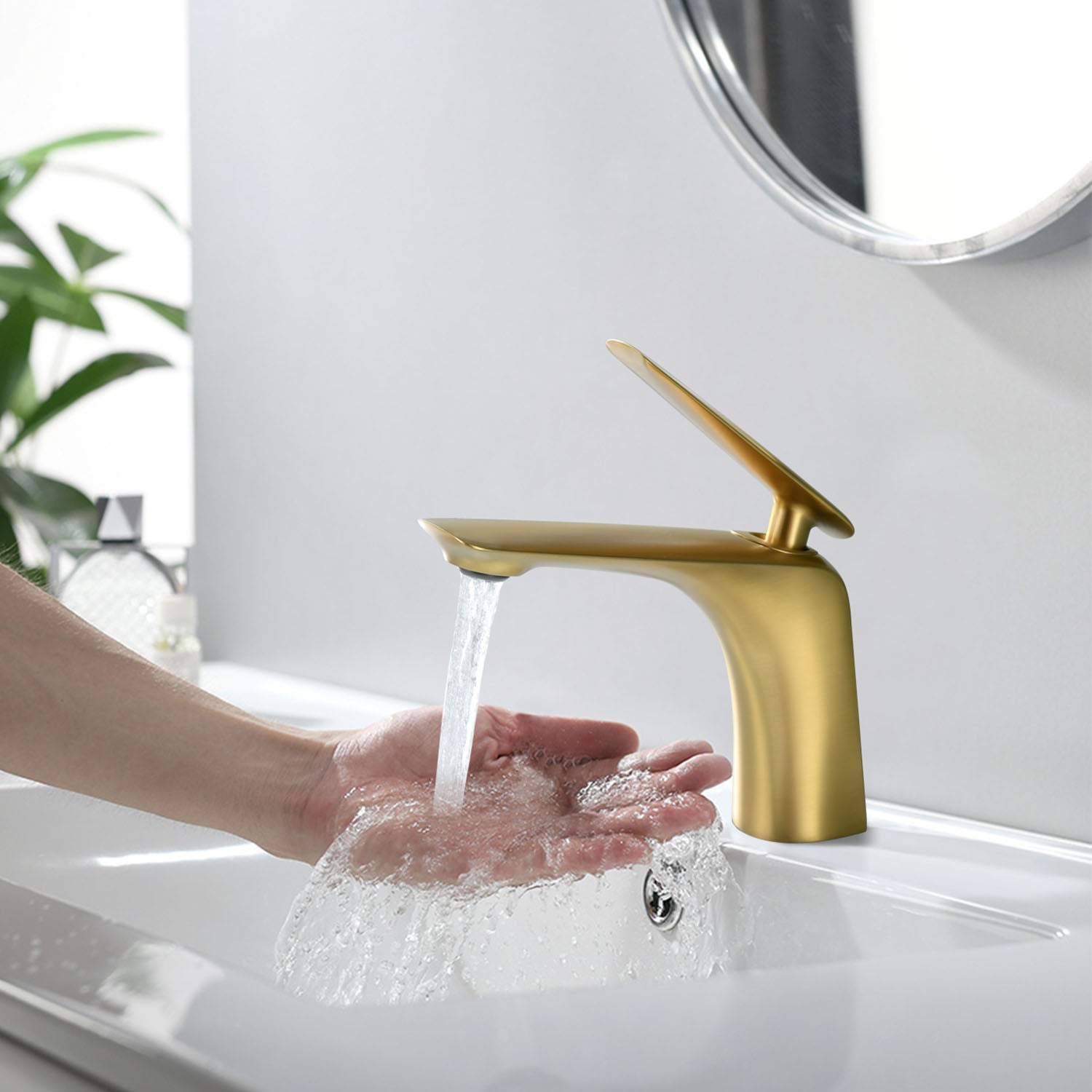 Brushed Gold Single Handle Single Hole Bathroom Sink Faucet with Pop-Up Drain