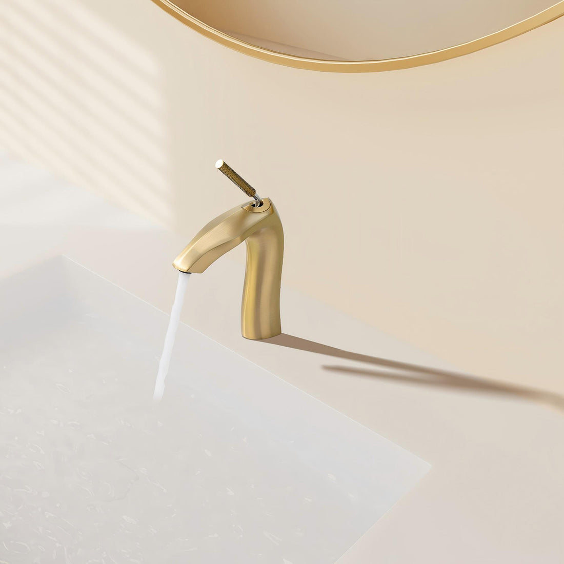 Brushed Gold Single Hole Bathroom Faucet Brass with Slim Single Handle and Aerator-water flow