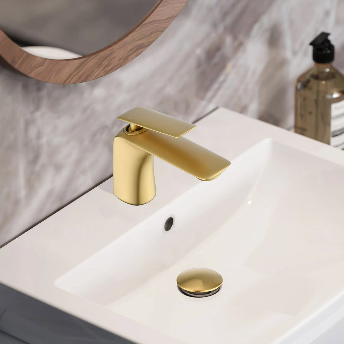 Brushed Gold Single Hole Bathroom Sink Faucet with Pop-Up Drain