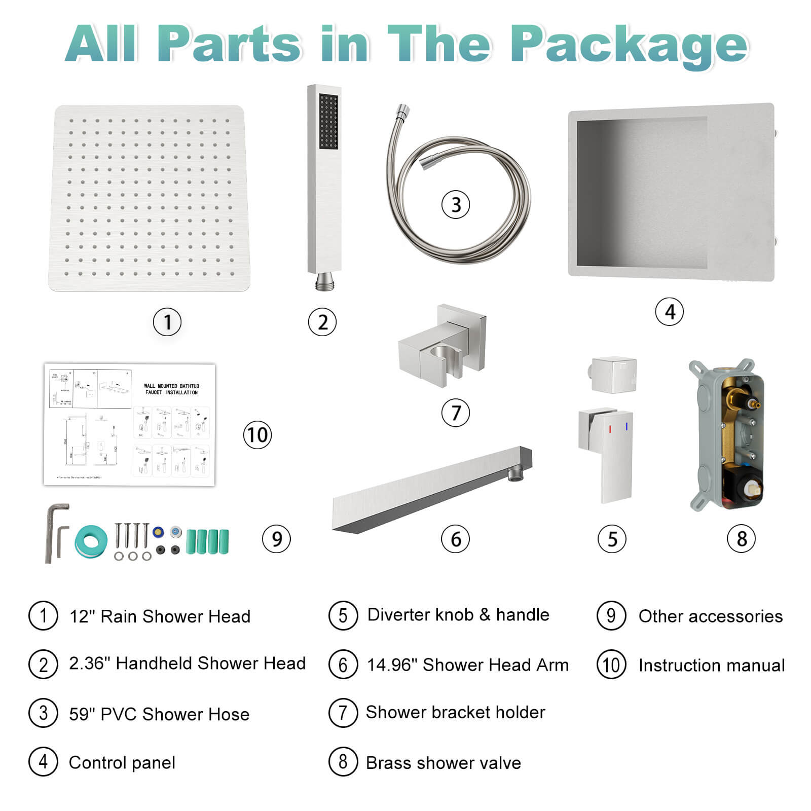 12" Rain Head Shower System with Shower Niche and Handheld, Wall Mount