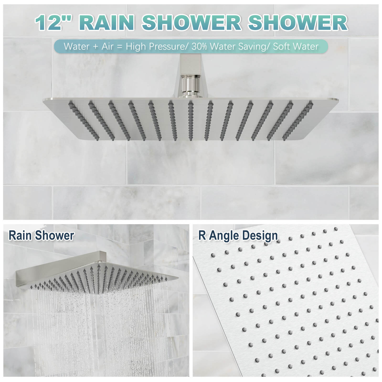 12" Rain Head Shower System with Shower Niche and Handheld, Wall Mount