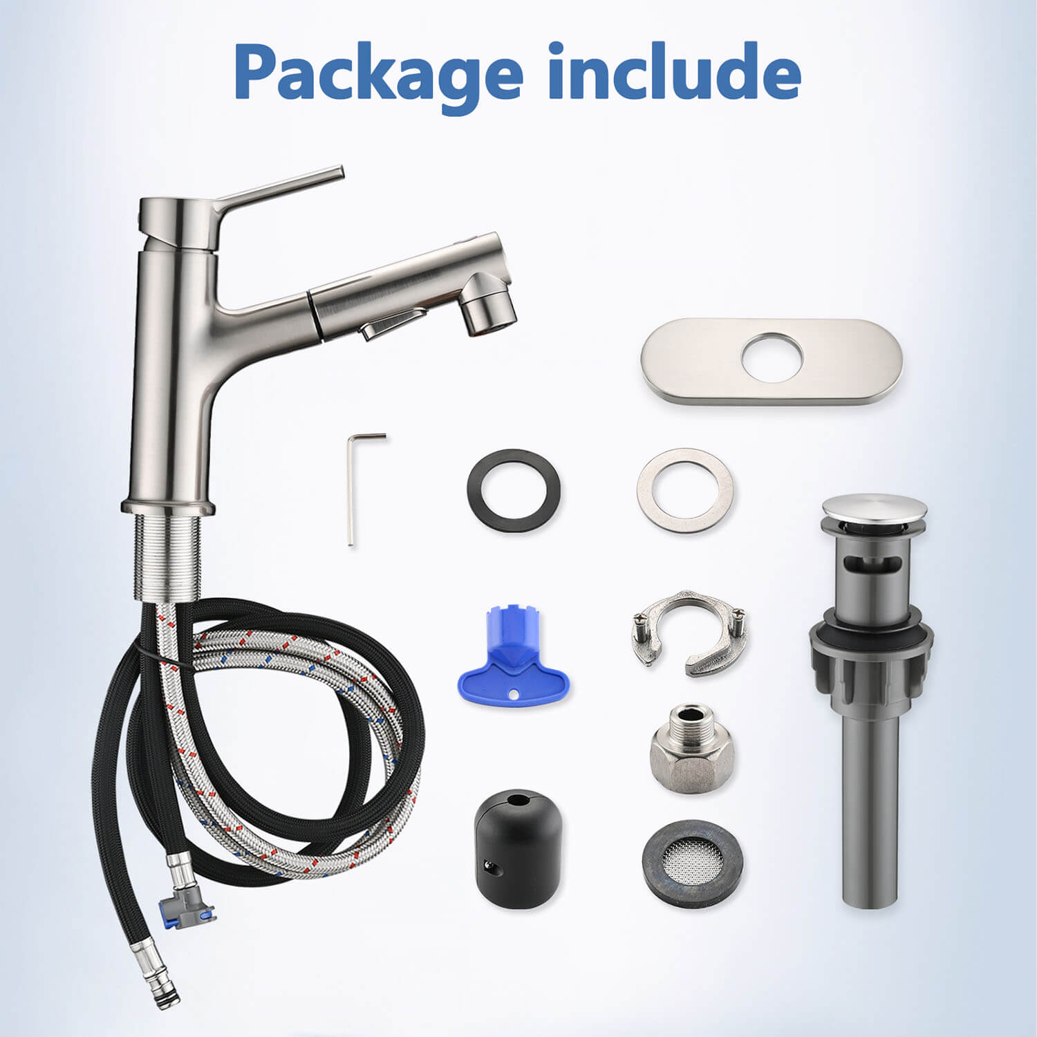Brushed Nickel Pull-Down Bathroom Faucet with drain and install fitting