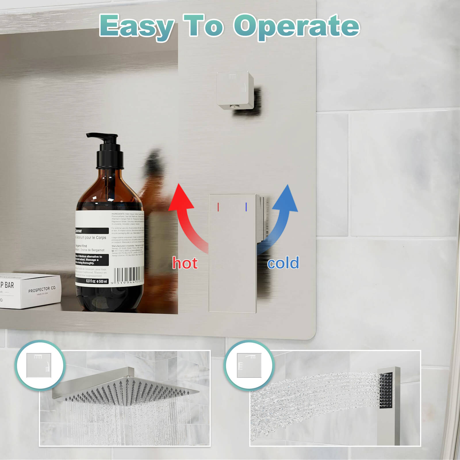 12" Rain Head Shower System with Shower Niche and Handheld, Wall Mount