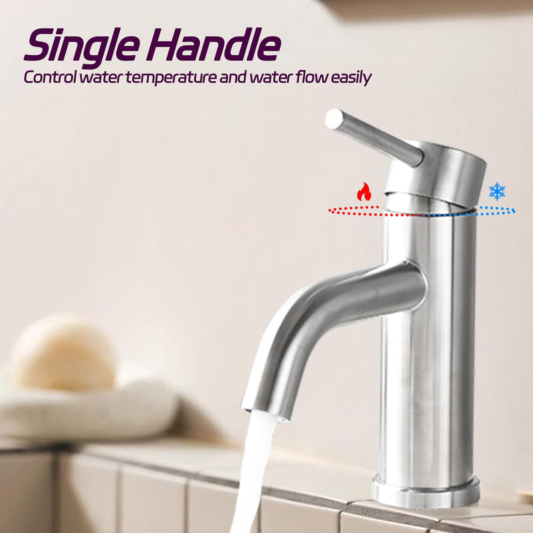 Brushed Nickel Single Handle Bathroom Faucet easily controls water flow and temperature