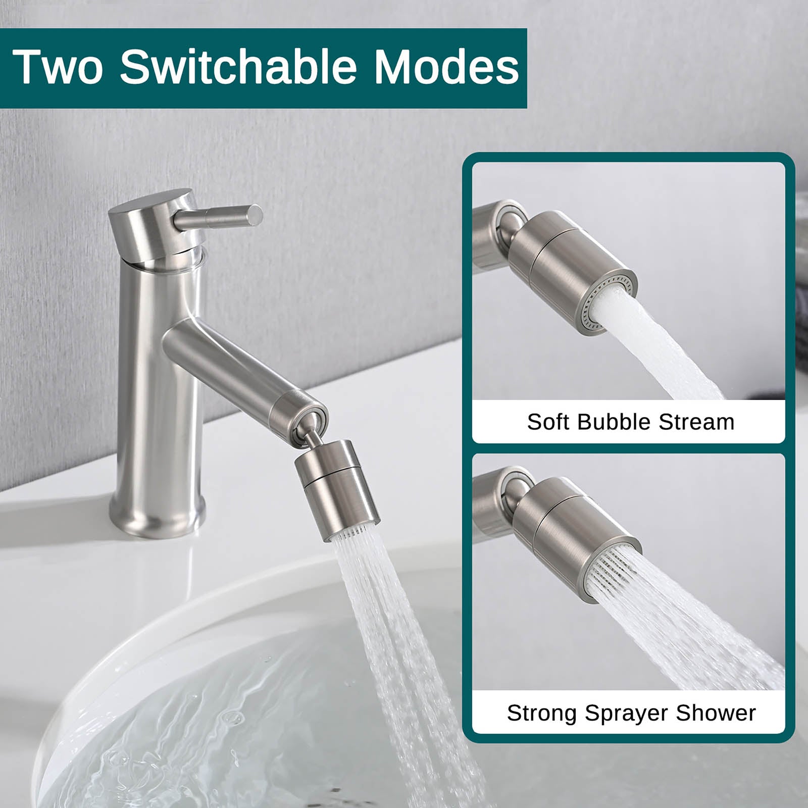 Brushed Nickel Single Hole Sink Faucet with 2 Mode Aerator