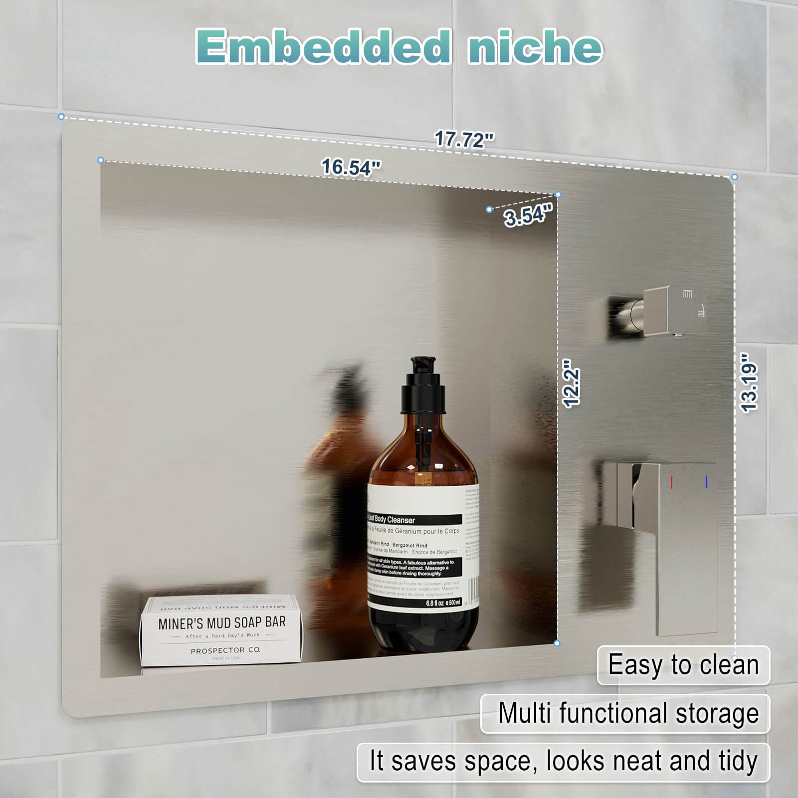 12" Rain Head Shower System with Shower Niche and Handheld, Wall Mount