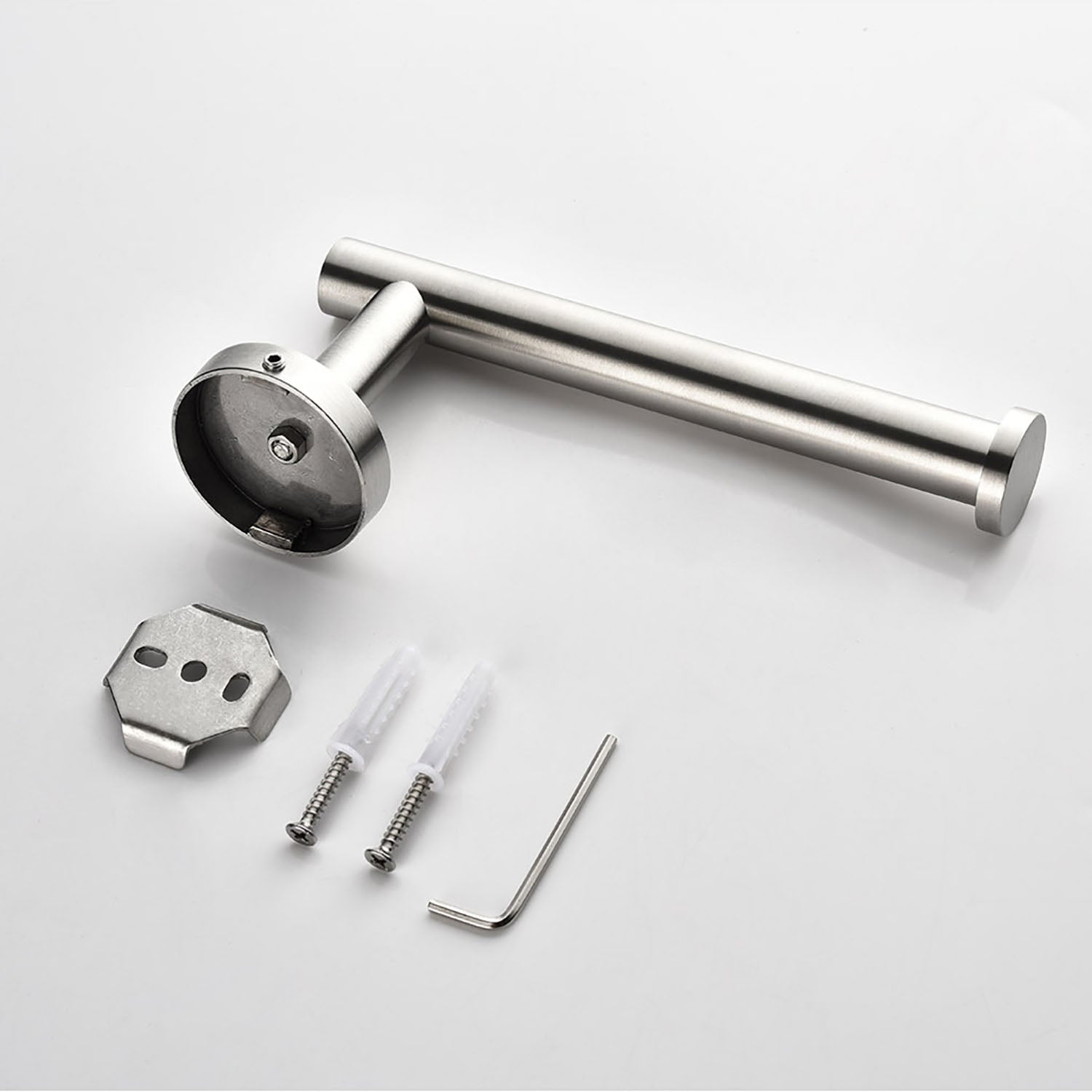Brushed Nickel toilet paper holder and install fittings