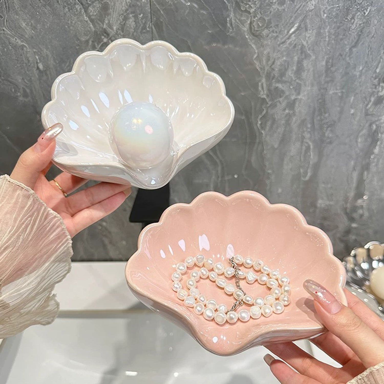 Ceramic bathroom accessory — seashell soap holder for handmade soap