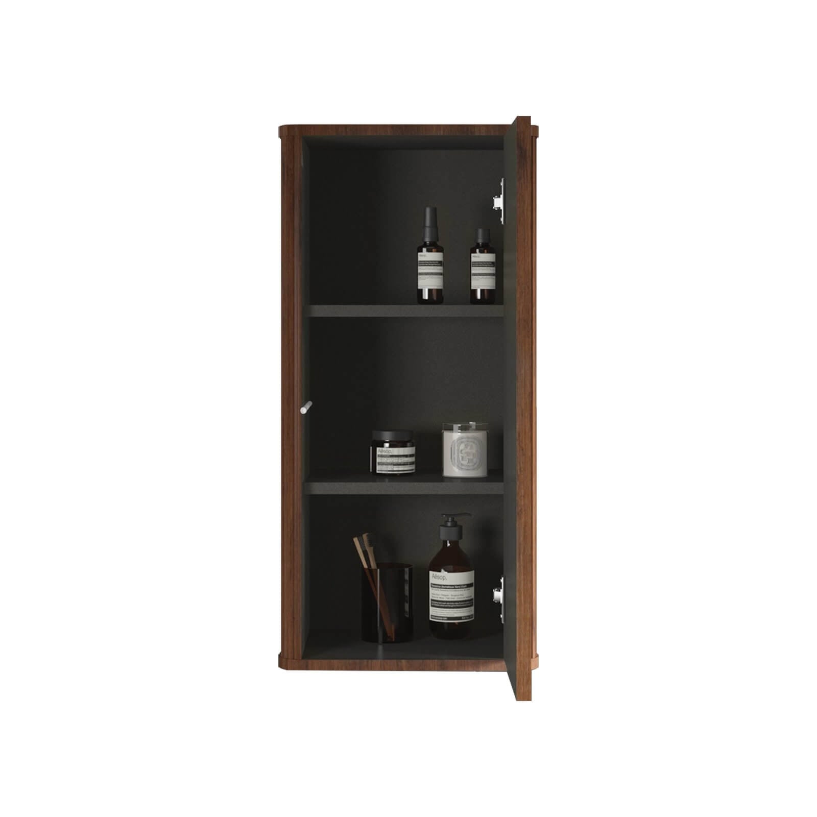 Chic Wall-Mounted Walnut Cabinet with Push-Open Door and Striped Texture