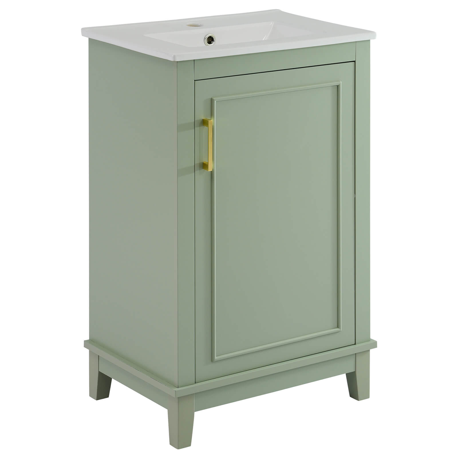 Chic storage options in a sage green bathroom cabinet