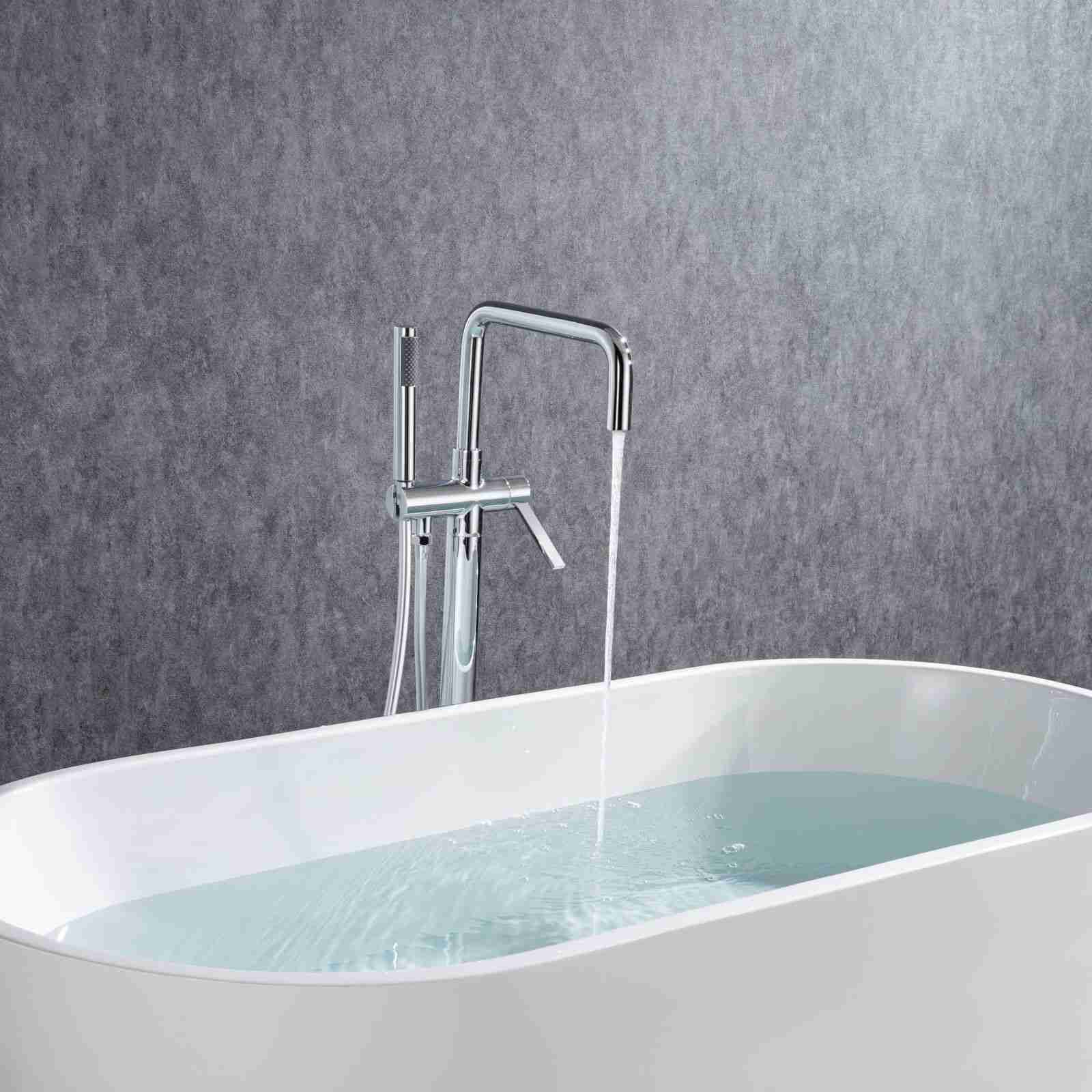 Chrome Handheld Shower Swivel Spout 30" Freestanding Tub Filler Faucet