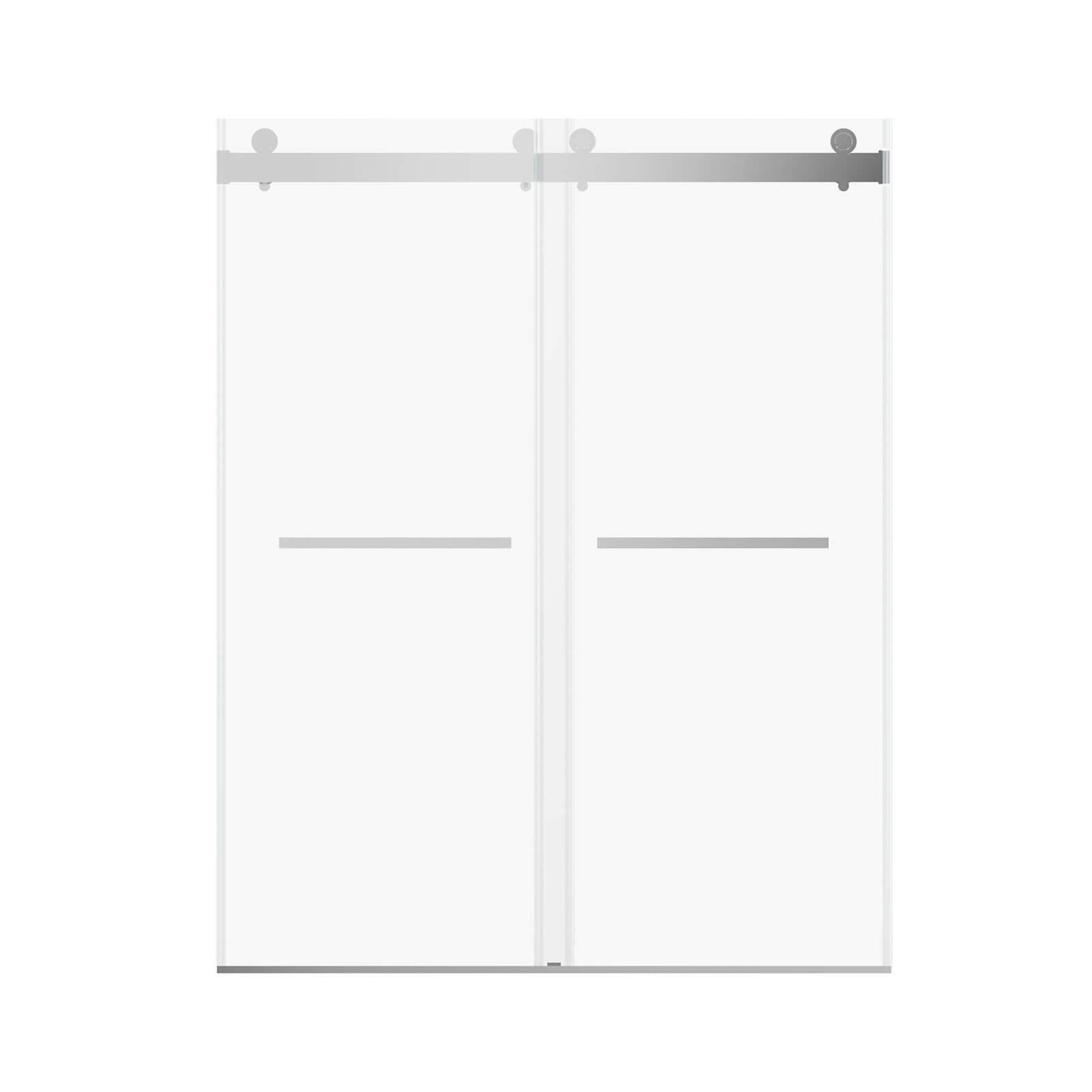 Chrome double sliding shower door in a modern bathroom