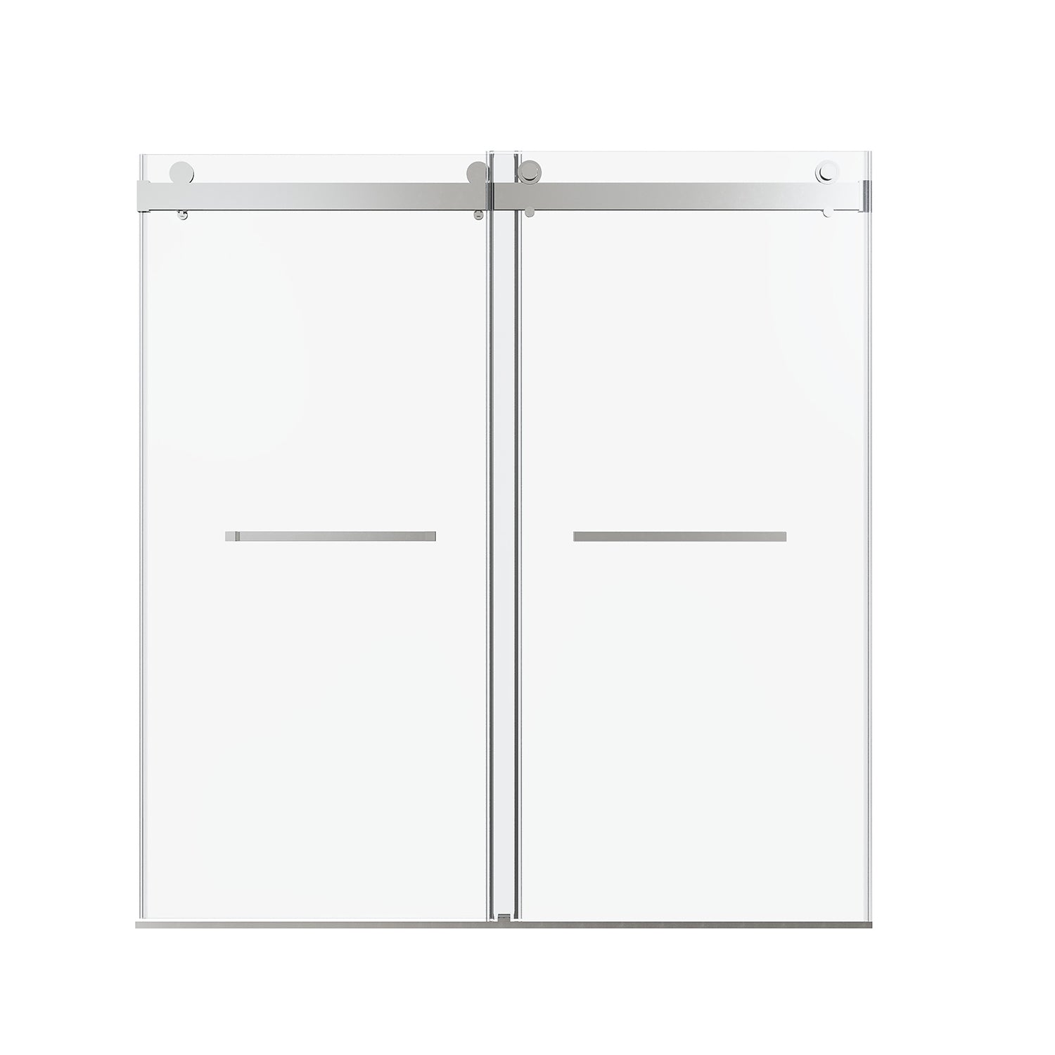 Chrome double sliding shower door in a modern bathroom