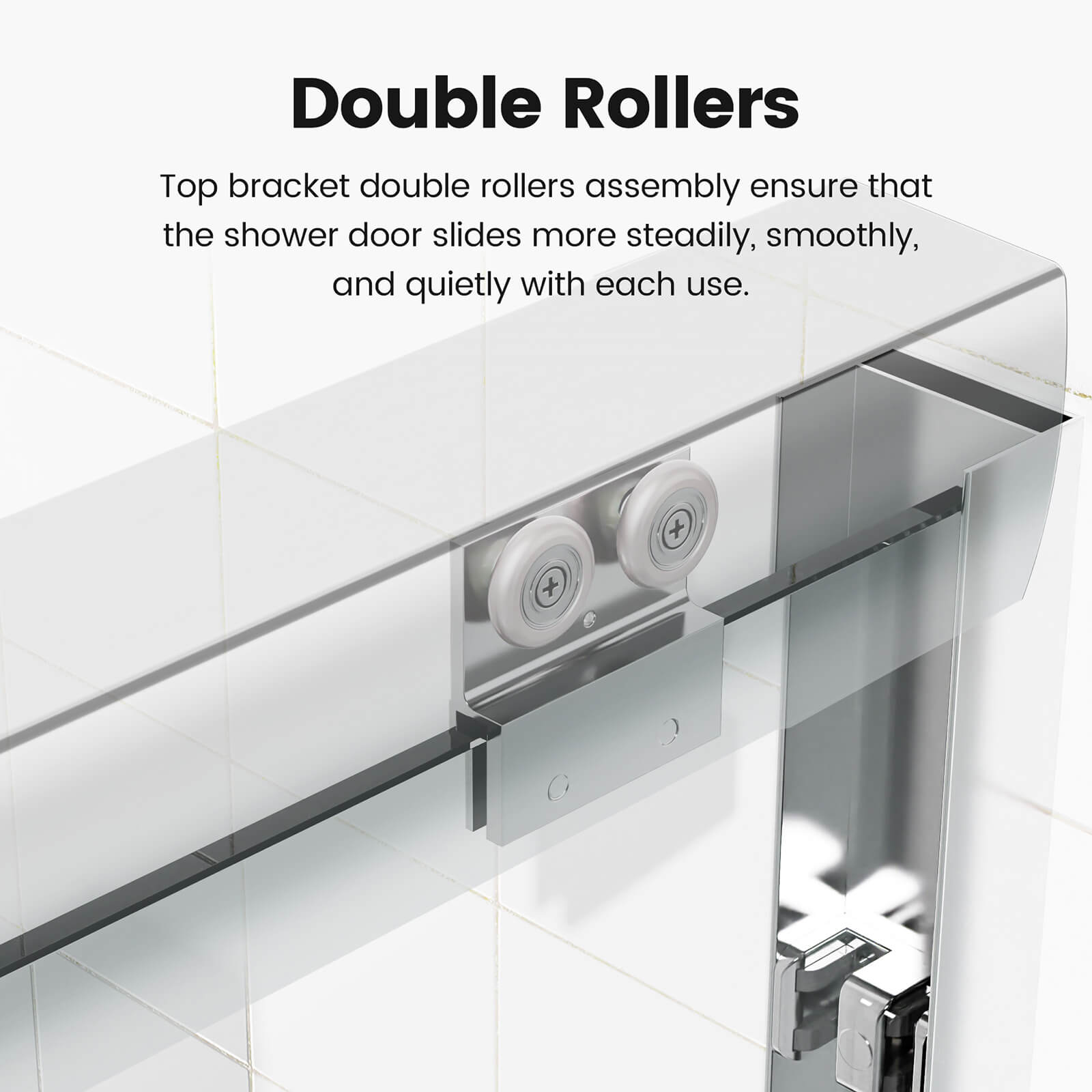 Chrome semi frameless shower door with anti stain glass and quiet sliding rollers