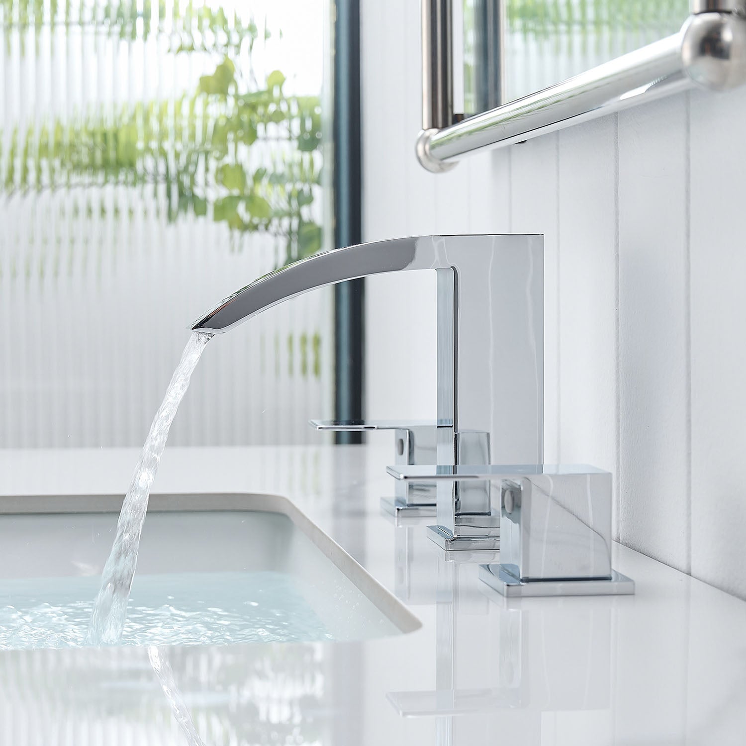 Chrome 2 Handle Waterfall Widespread Bathroom Faucet for 3 Hole Sink