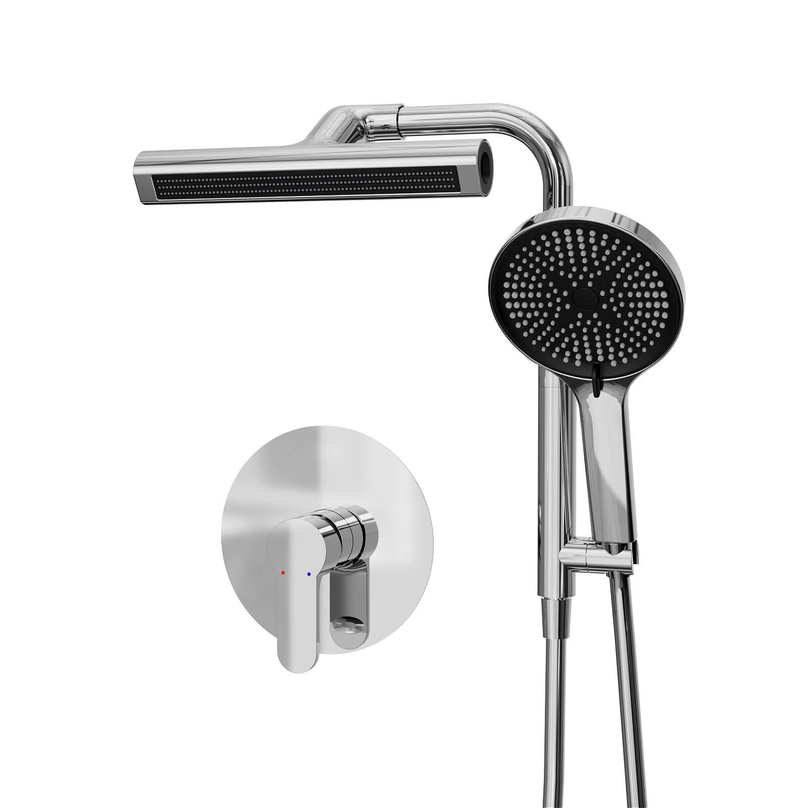 8" Wall Bar Shower Kit with 360° Rotate 3-Spray Cylindrical Shower Head And 6-Spray Handheld