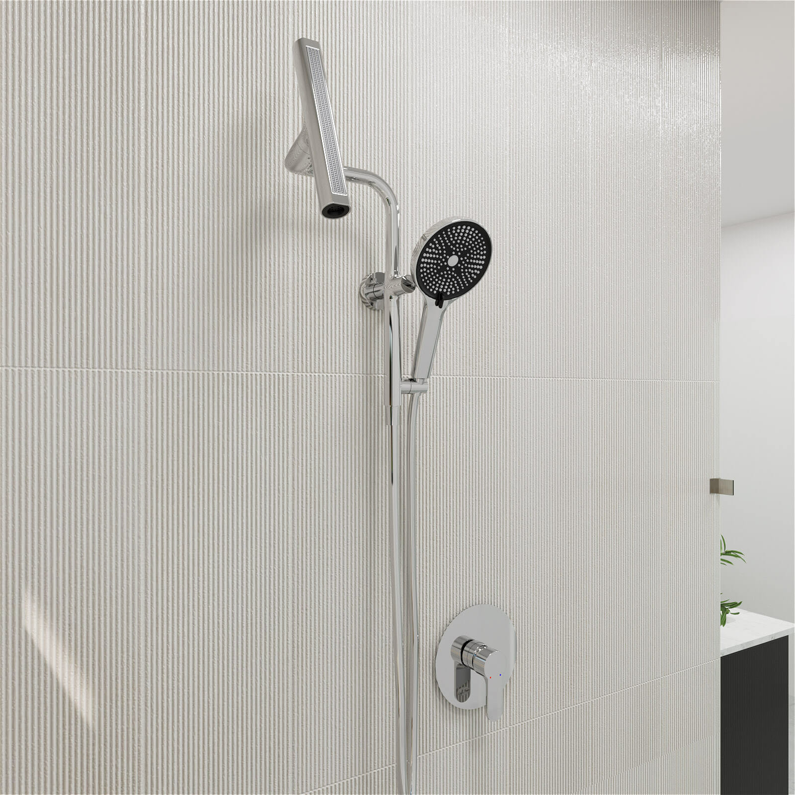 8" Wall Bar Shower Kit with 360° Rotate 3-Spray Cylindrical Shower Head And 6-Spray Handheld