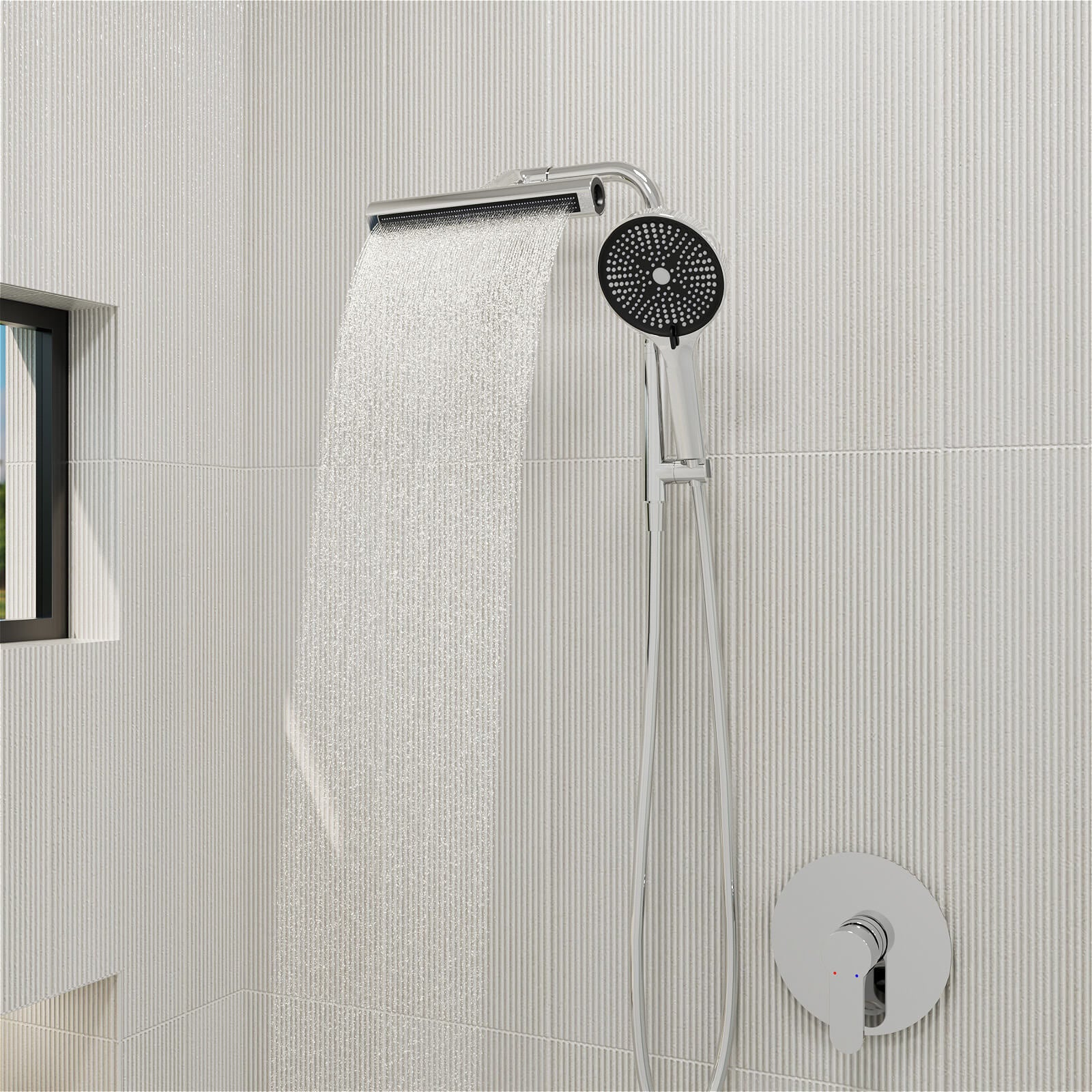 8" Wall Bar Shower Kit with 360° Rotate 3-Spray Cylindrical Shower Head And 6-Spray Handheld