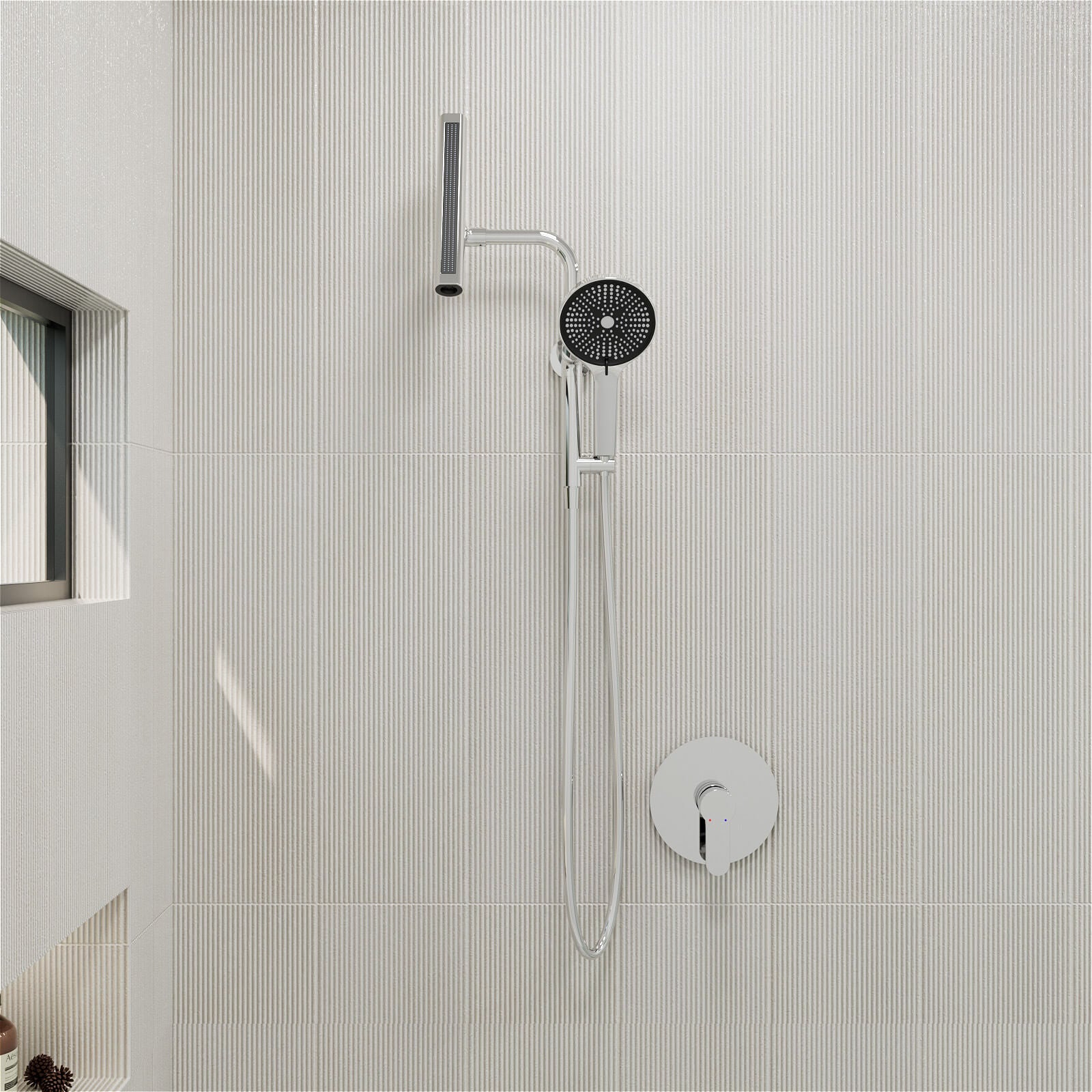 8" Wall Bar Shower Kit with 360° Rotate 3-Spray Cylindrical Shower Head And 6-Spray Handheld