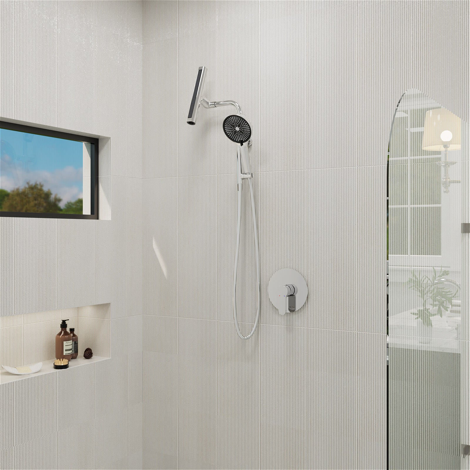 8" Wall Bar Shower Kit with 360° Rotate 3-Spray Cylindrical Shower Head And 6-Spray Handheld