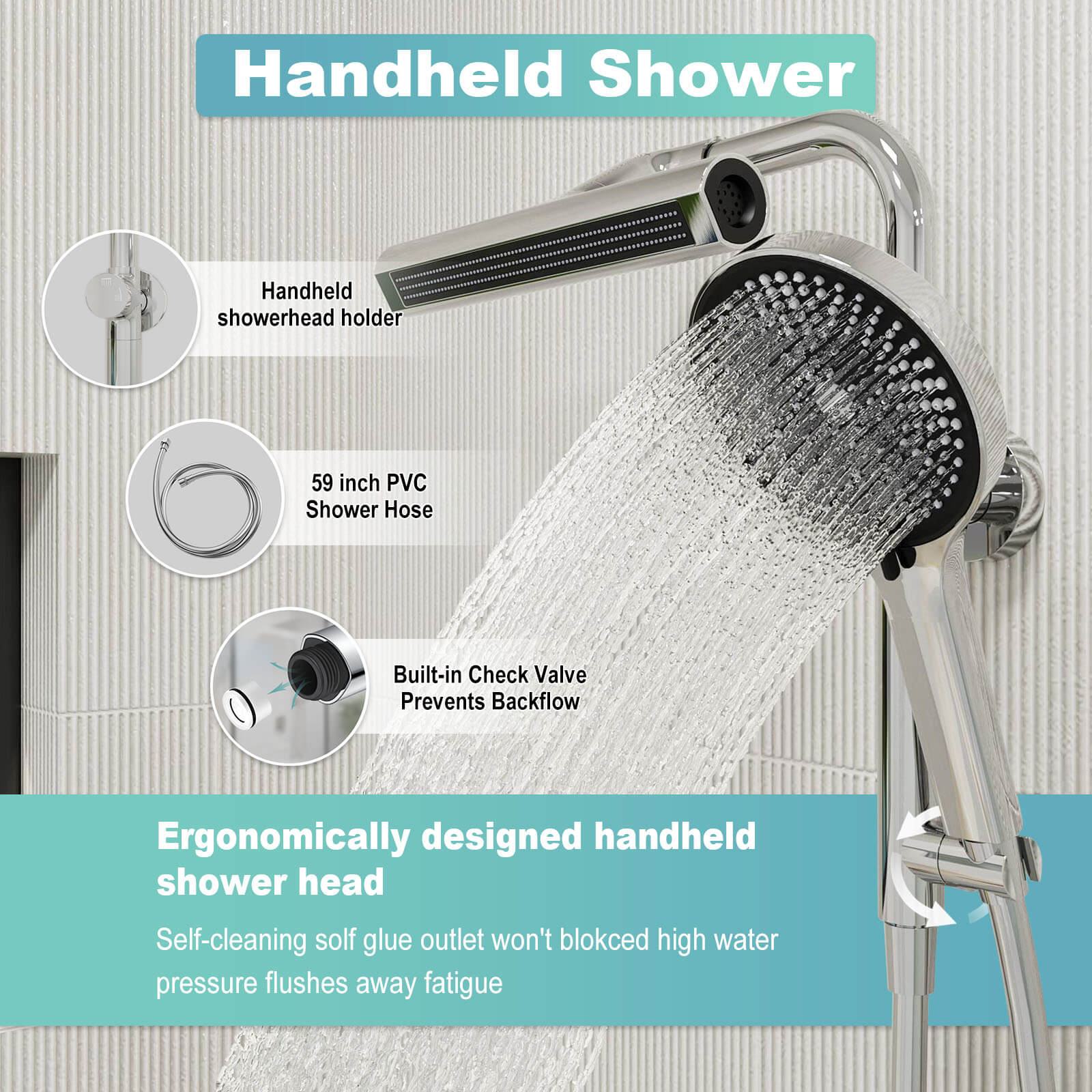 8" Wall Bar Shower Kit with 360° Rotate 3-Spray Cylindrical Shower Head And 6-Spray Handheld