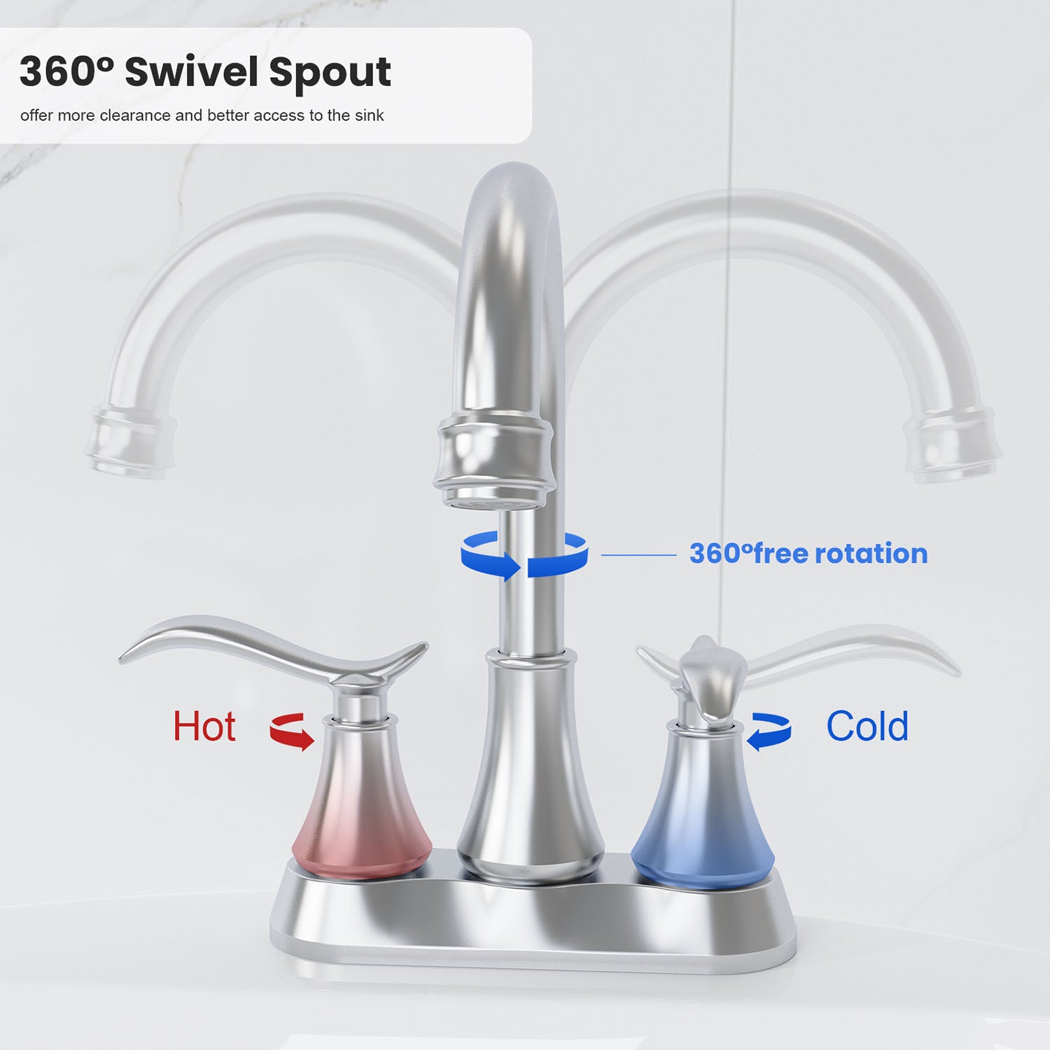 Chrome Bathroom Vanity Sink Faucet with 360-degree swivel spout