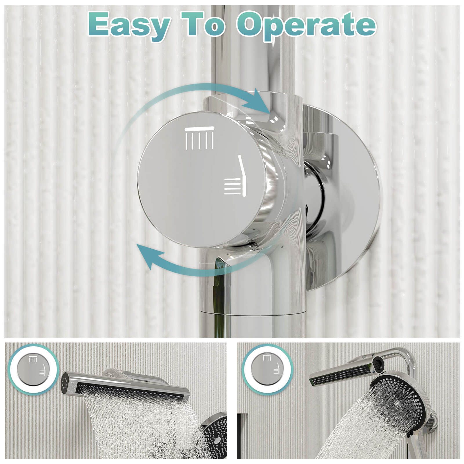 8" Wall Bar Shower Kit with 360° Rotate 3-Spray Cylindrical Shower Head And 6-Spray Handheld