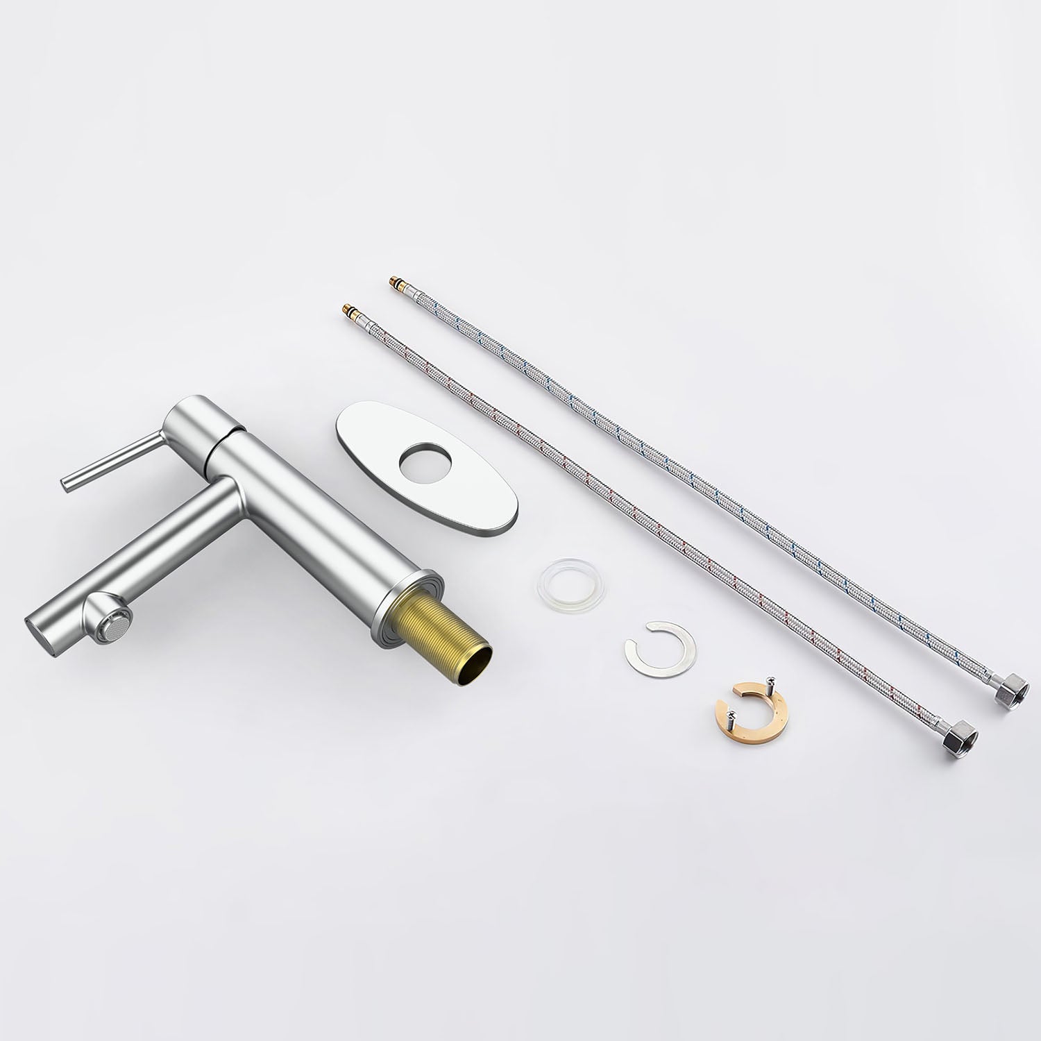 Chrome Single Handle Bathroom Faucet with install fittings and hoses