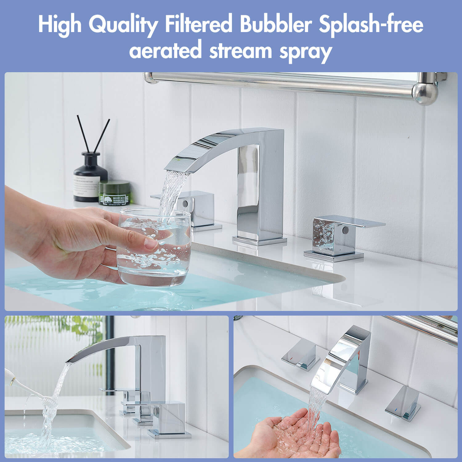 Chrome Waterfall Widespread Bathroom Faucet with high quality aerator