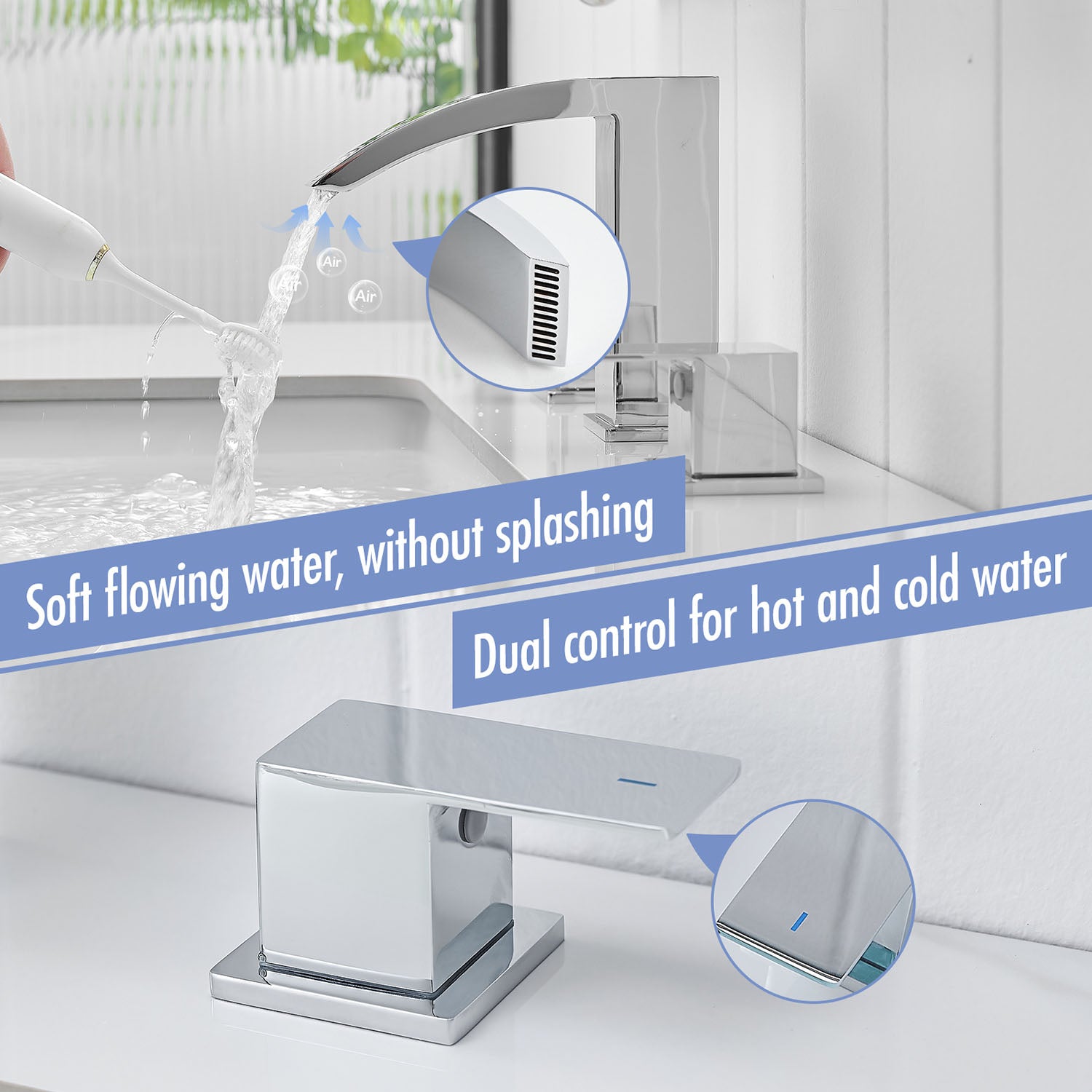 Chrome dual handle Widespread Bathroom Faucet without splashing