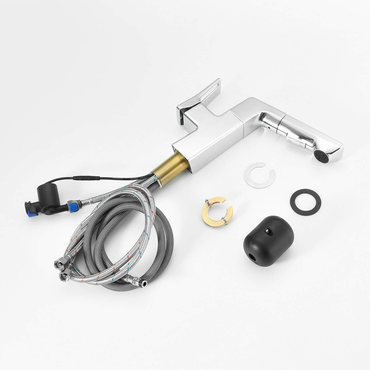 Chrome pull-down single hole Bathroom Faucet and install fitting