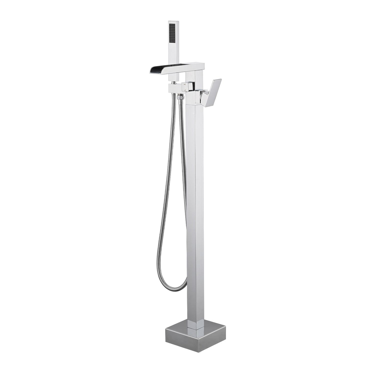 Chrome waterfall bathtub faucet with handheld shower and hose