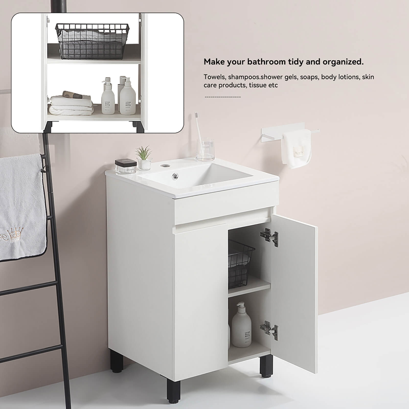 Clean line vanity cabinet with dual storage doors