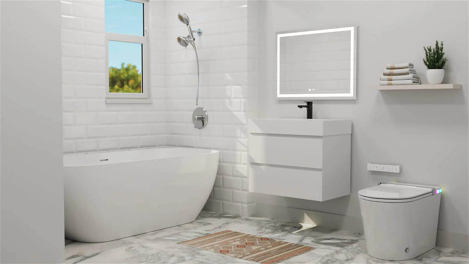 Clean and neat white bathroom decoration