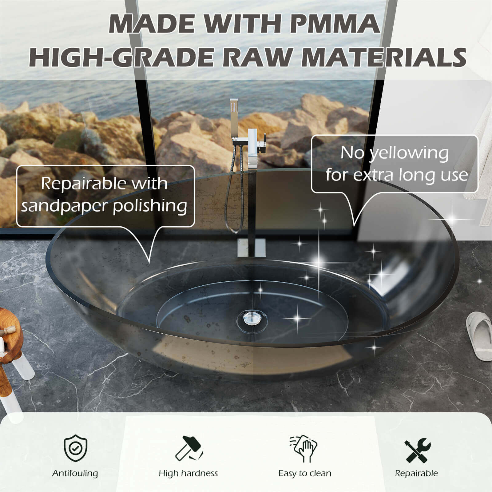 Cleaning Instructions for the 63 inch Translucent Resin Whirlpool Tub