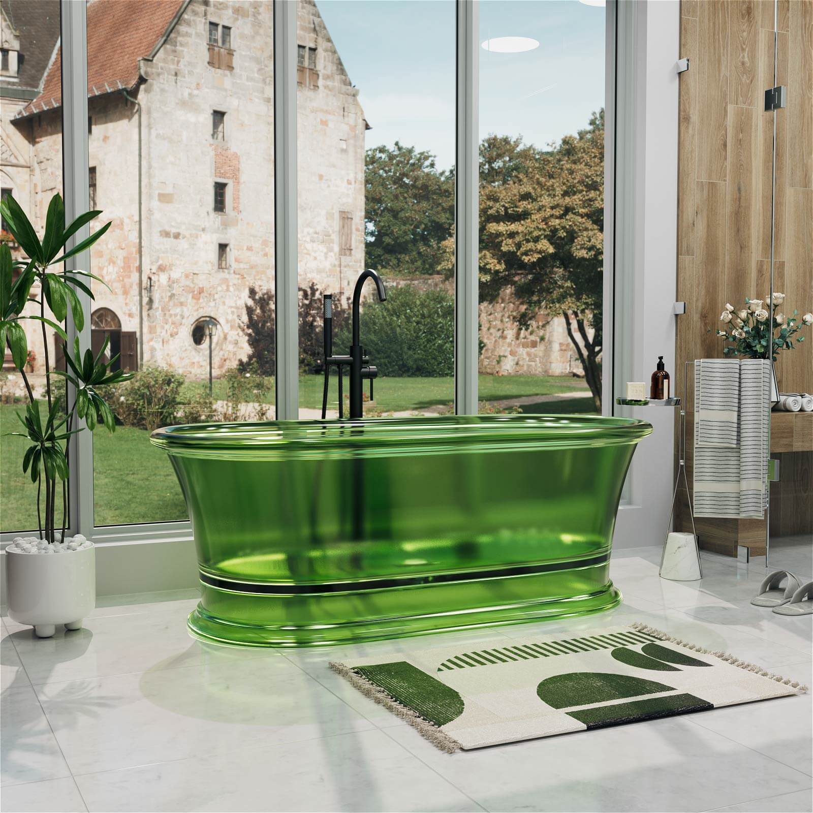 61" Transparent Resin Deep Soaking Bathtub - Customizable Colors