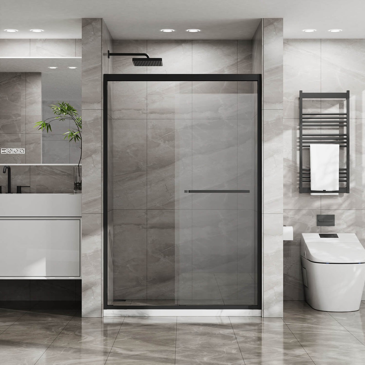 Clear tempered glass sliding shower doors for modern bathroom