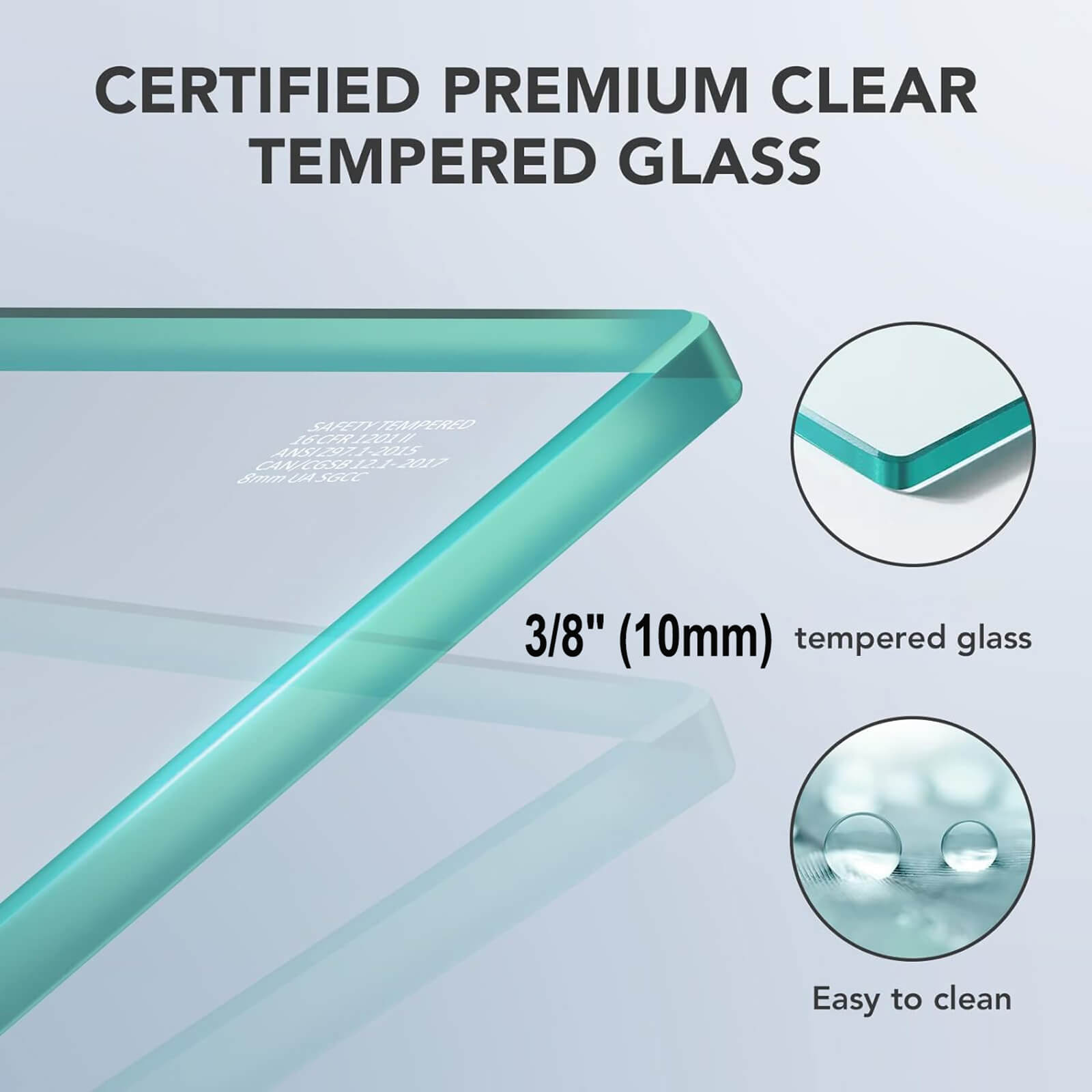 Close up of 10mm SGCC certified tempered glass