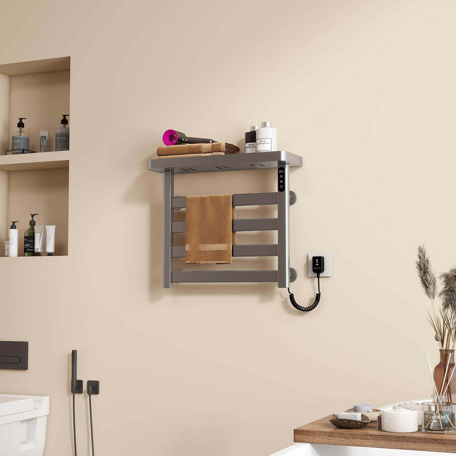 Close-up of G50 Heated Towel Rack with warm towels