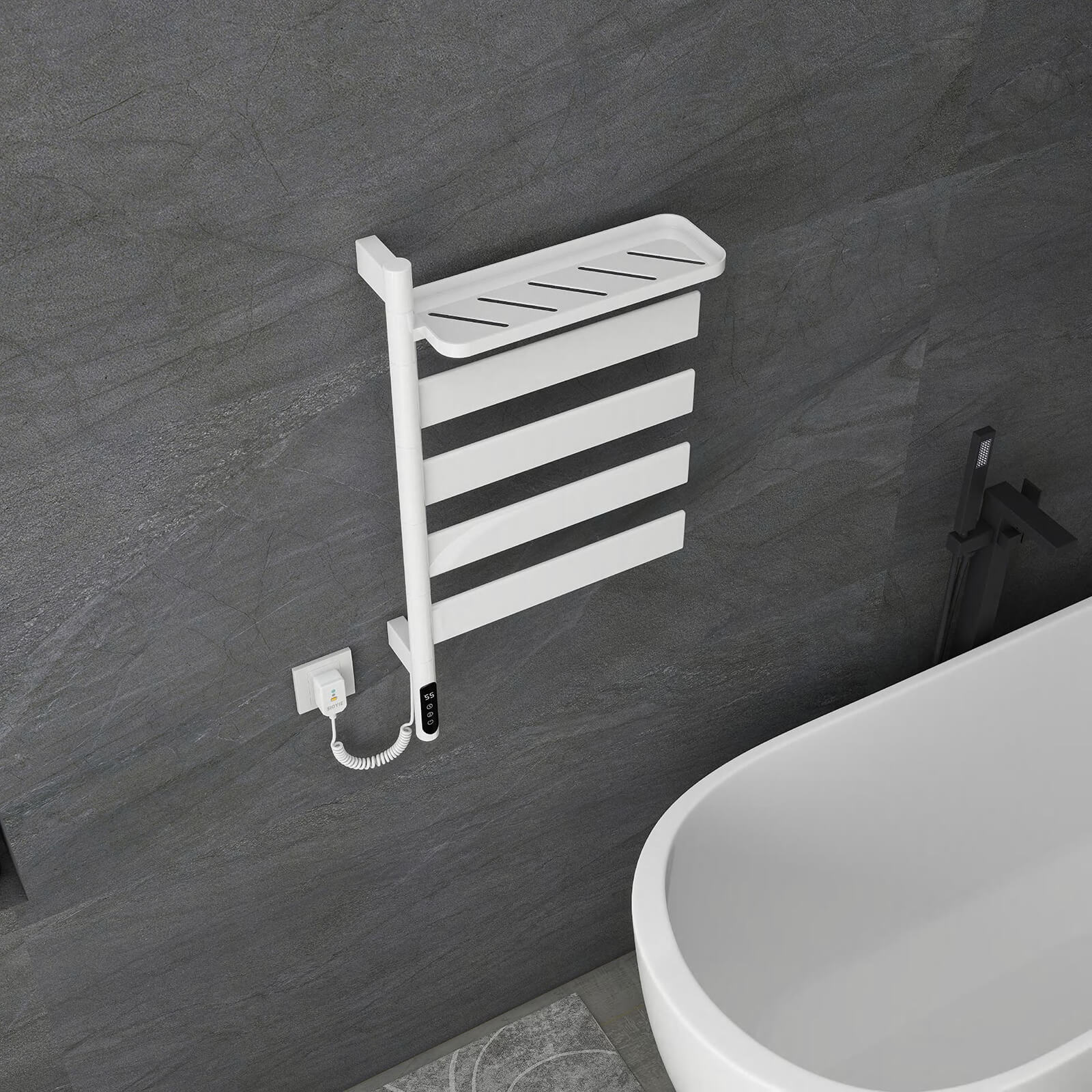 Close-up of white towel warmer s durable and safe design