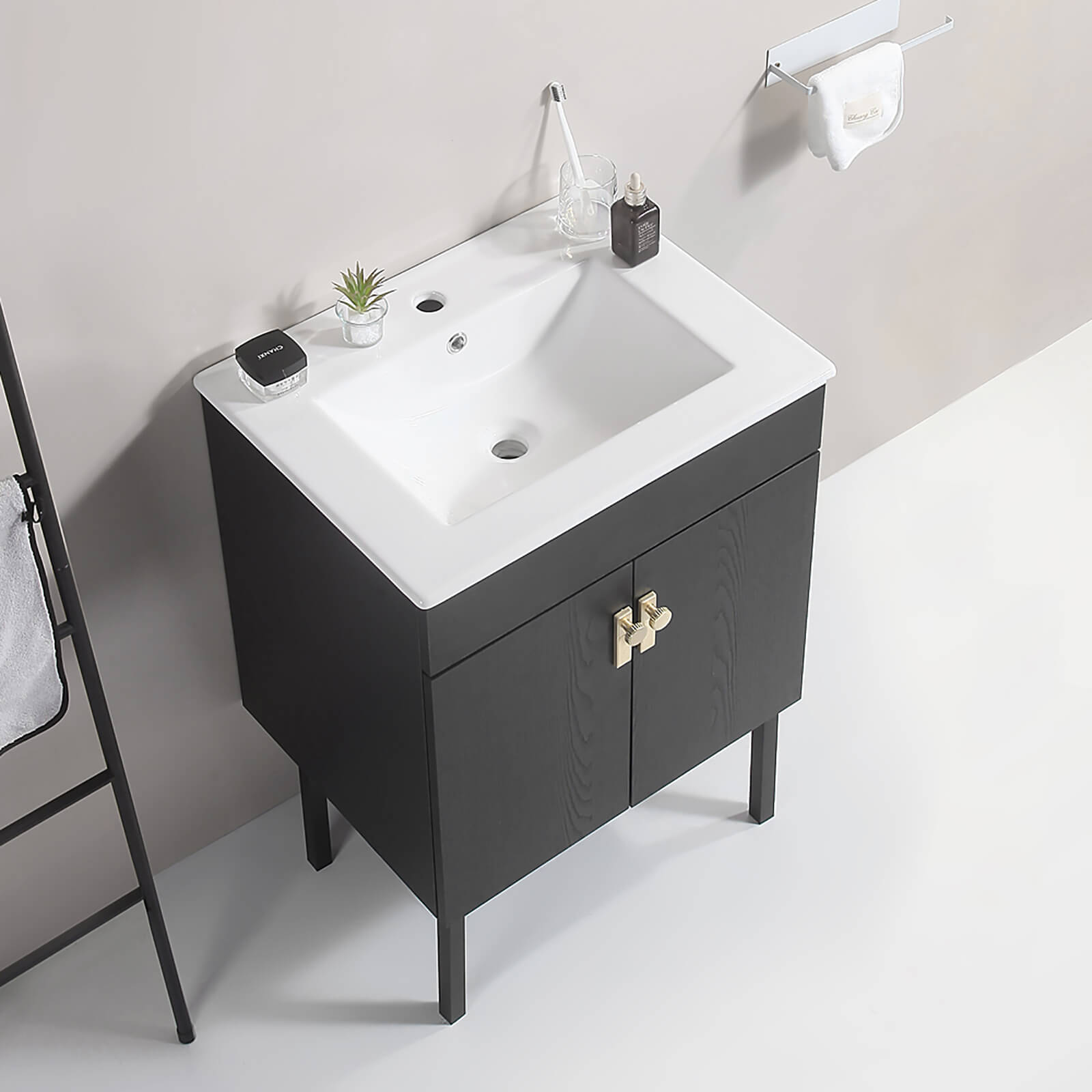 Compact black vanity cabinet for small urban bathrooms