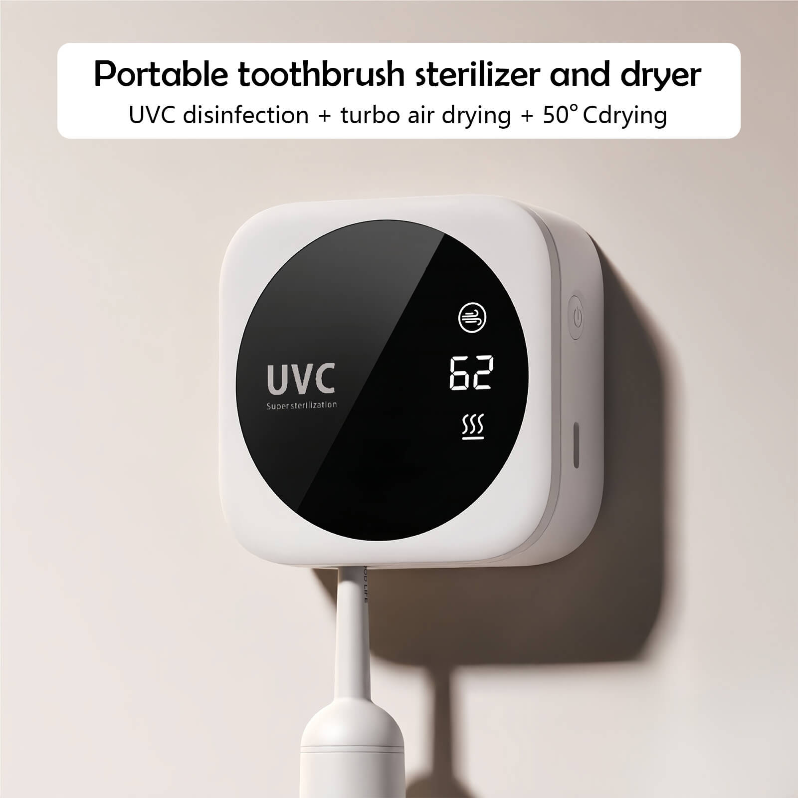 Compact bathroom toothbrush holder with disinfection function