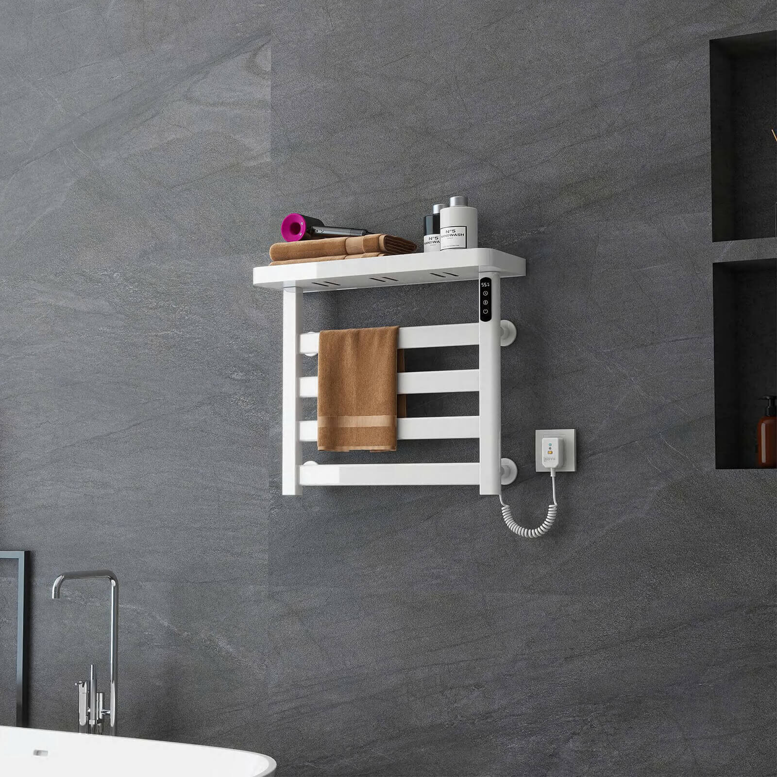Compact heated towel rack for small spaces