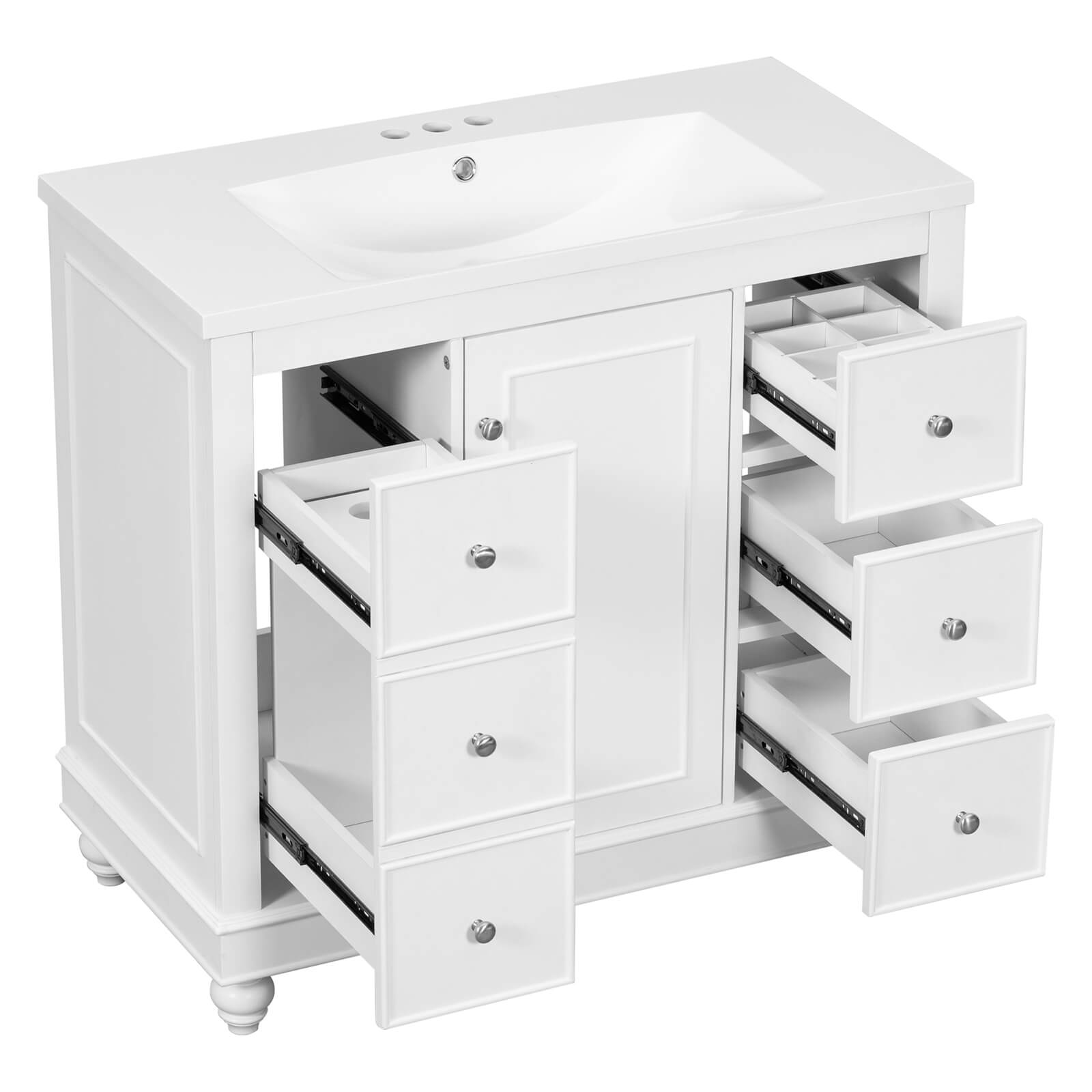 Compact white bathroom vanity designed for practical and aesthetic appeal