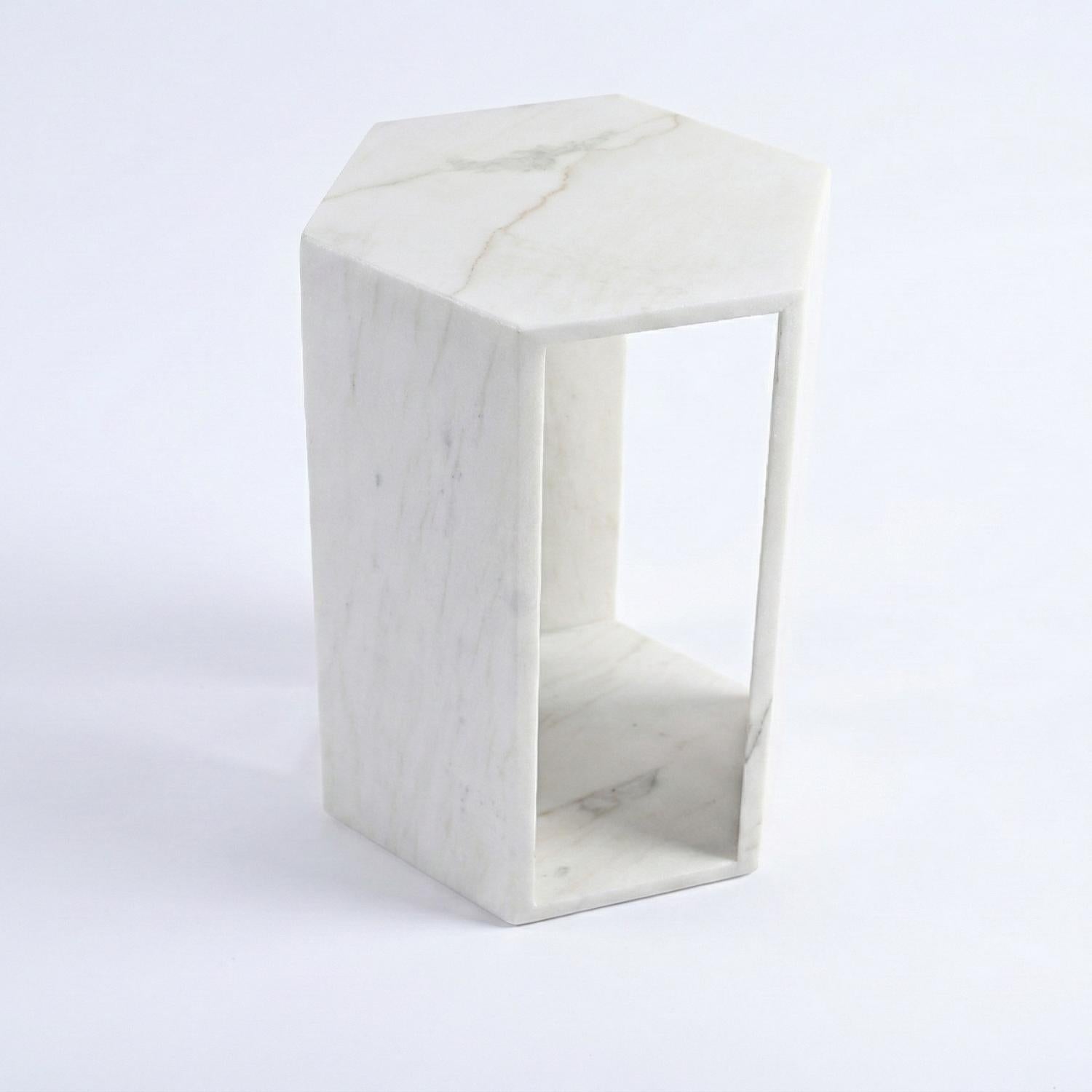 "Cloud-Like" Veining Patterns Marble White Side Table for Bathroom or Bedroom Nightstand or Gift New House Decor