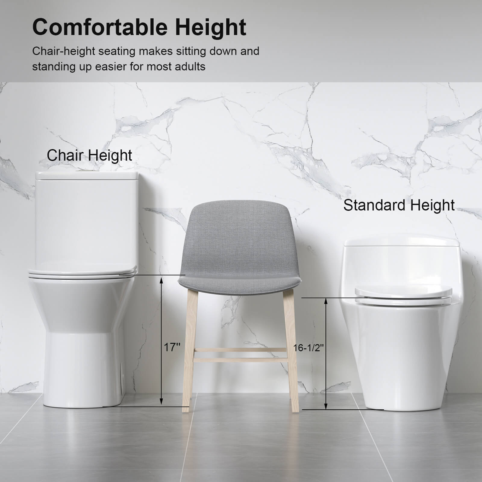 Comparison of W3192GTP279682 toilet height with a standard toilet