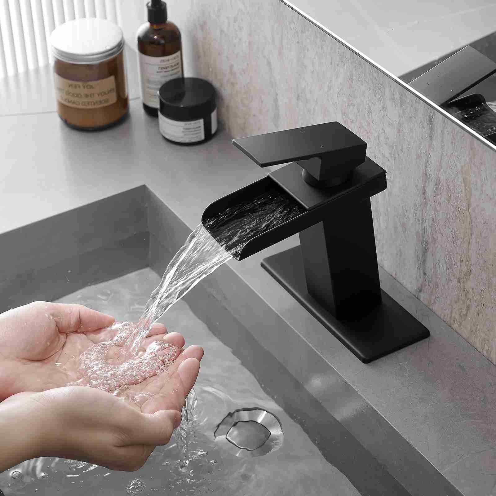 Contemporary Deck Plate Waterfall Bathroom Sink Faucet Suit for 1 or 3 Hole 2 Color opt
