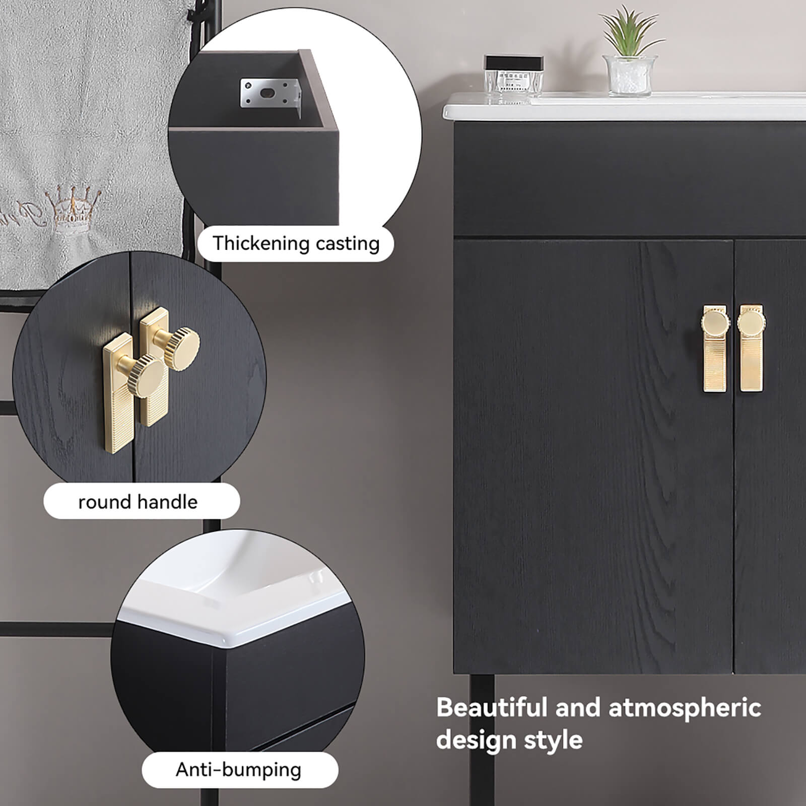 Contemporary bathroom vanity with bold black color scheme